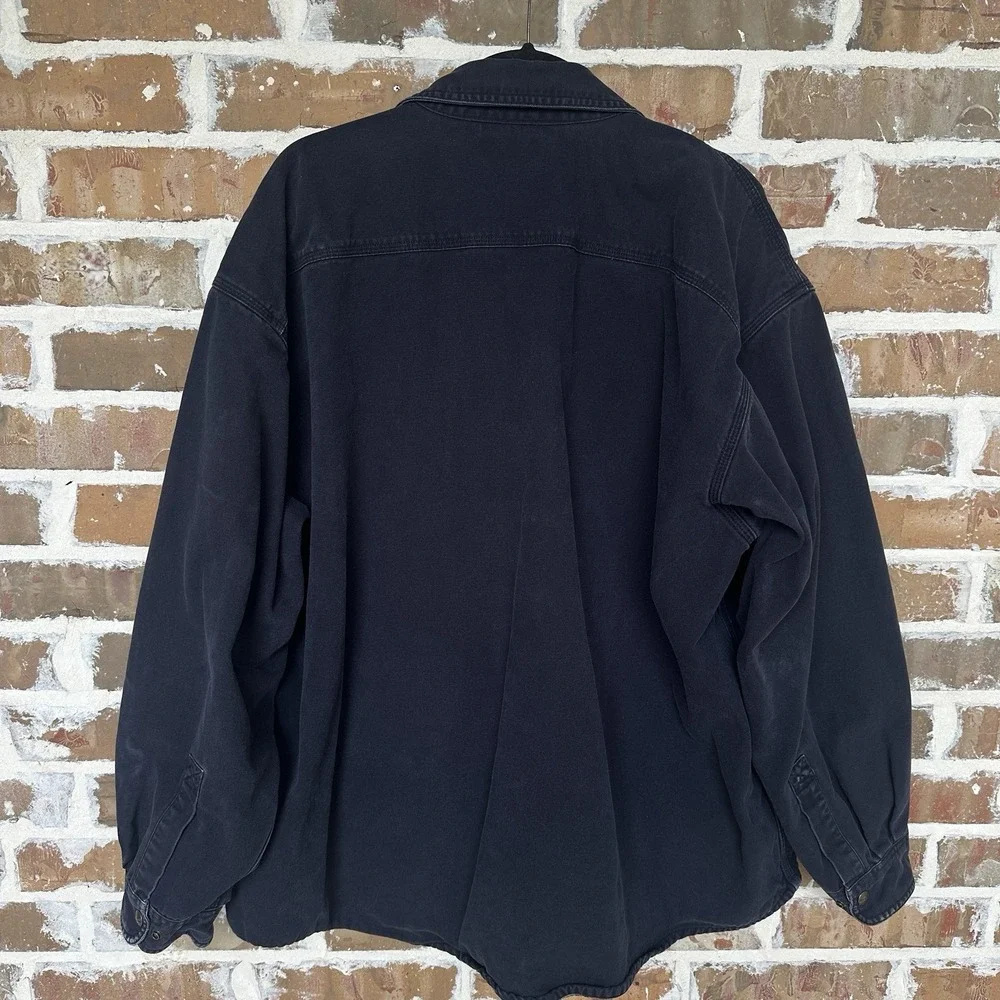 Carhartt‎ Shirt Jacket Men's 2XL Navy Blue Canvas Flannel Lined CDM Logo Company